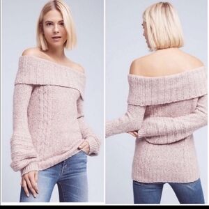 SLEEPING ON SNOW THE NEVES DUSTY ROSE MARBLE OFF SHOULDER SWEATER WOMEN SMALL
